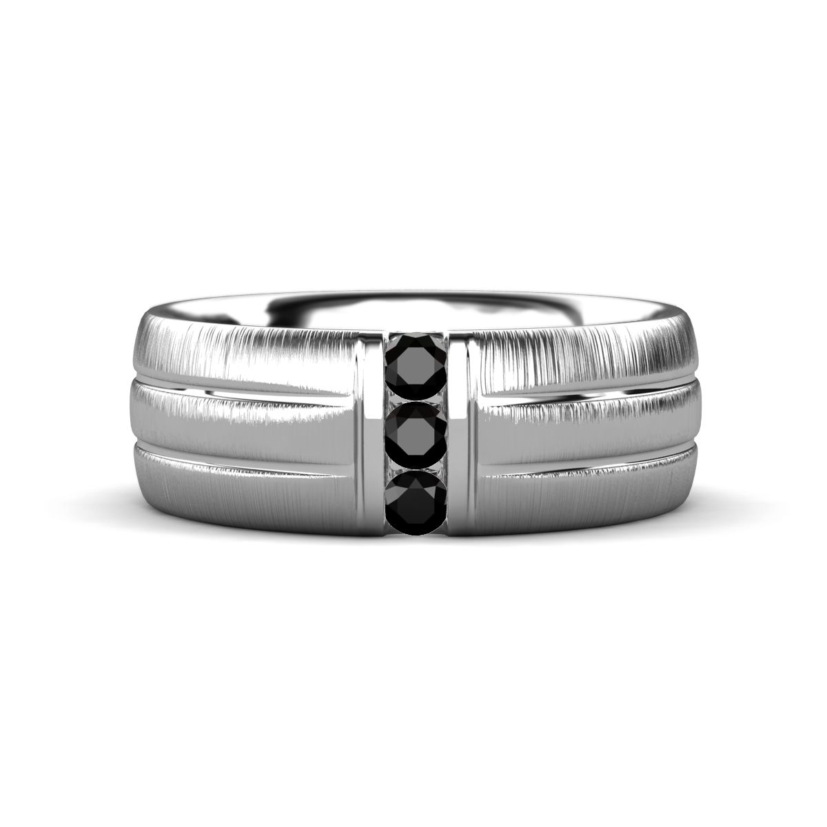 LeBron Round Black Diamond with Brushed and Polished Finish Three Stone Men's Wedding Band (8 mm) 